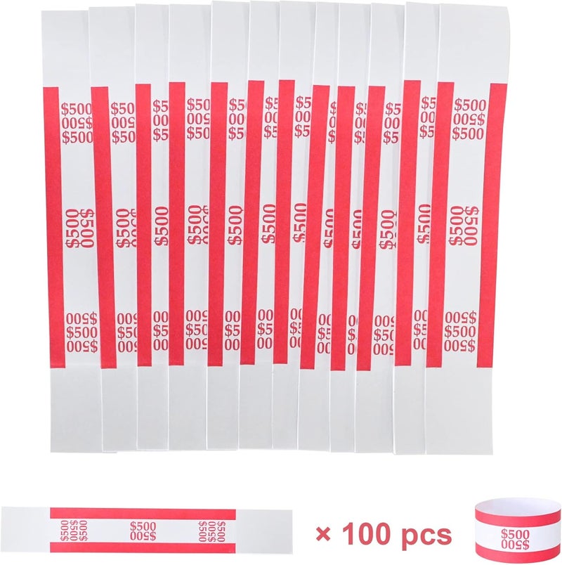 Essential 100 Pcs Currency Straps - Bill Wrappers, Money Bands to Organize Bills, ABA Standard Colors, Self-Adhesive, 7.5 x 1.15 Inches ($500 / Red) - Image 2